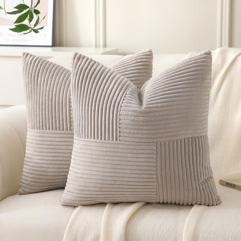 8348 Taupe Throw Pillow Covers 14x14 inch,Pack of 2 Soft Corduroy Cushion